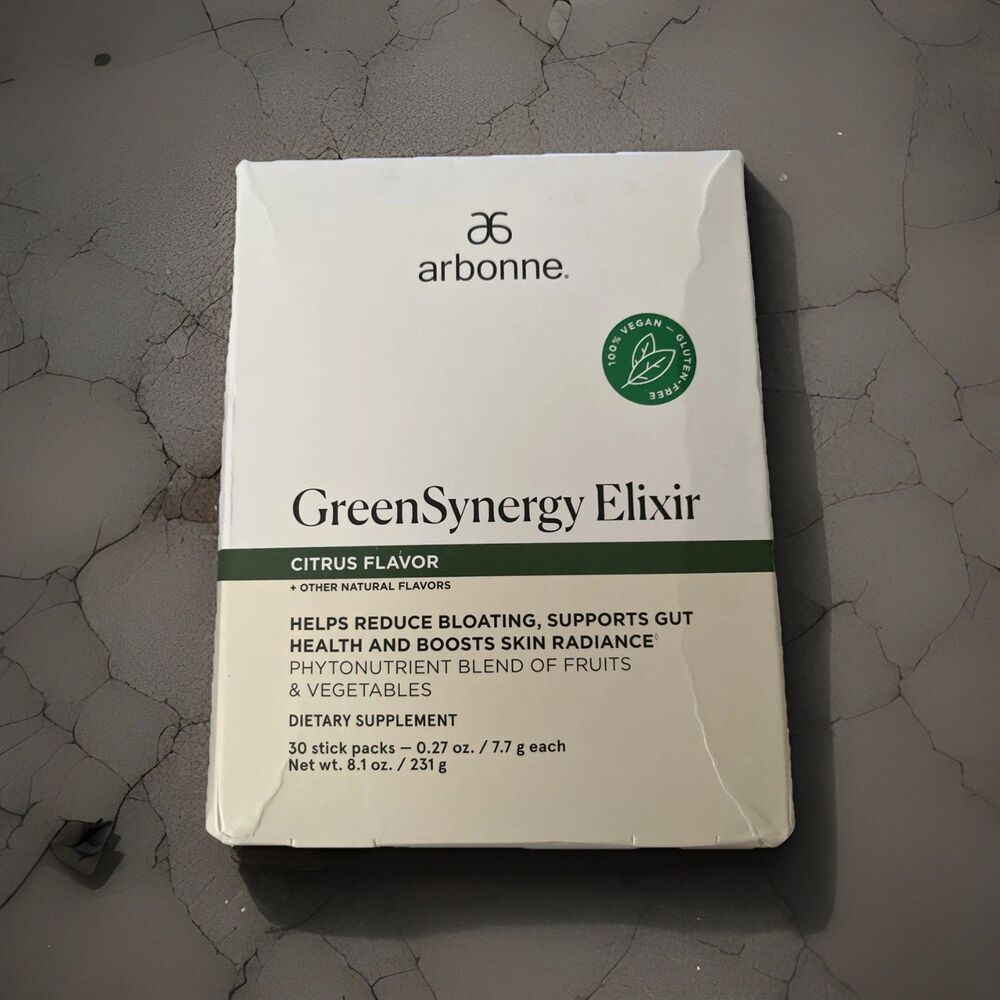 Arbonne Green Synergy Elixir, Citrus Flavor, 30 Sticks, Exp 2027, New & Sealed